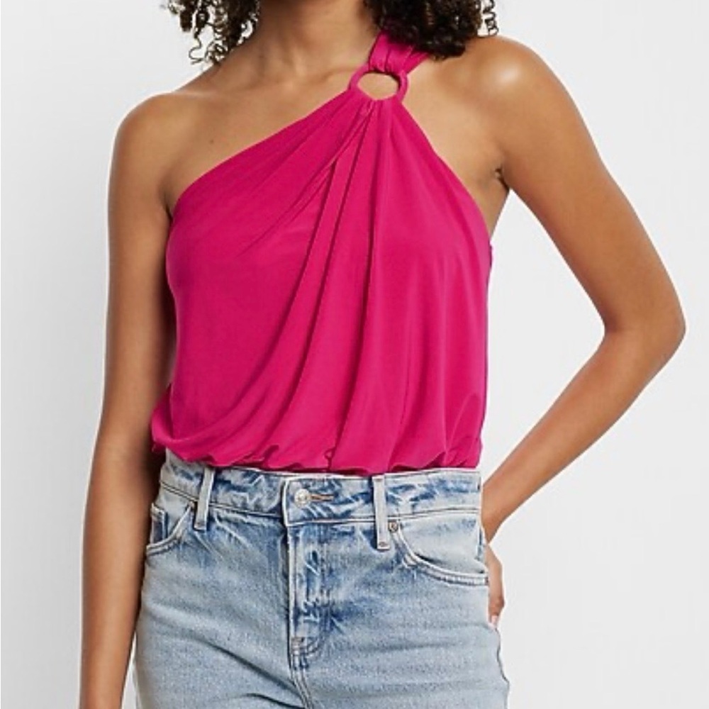 Express Skimming One Shoulder O-Ring Body Suit Fuchsia Color Size XS NWT - Picture 12 of 12
